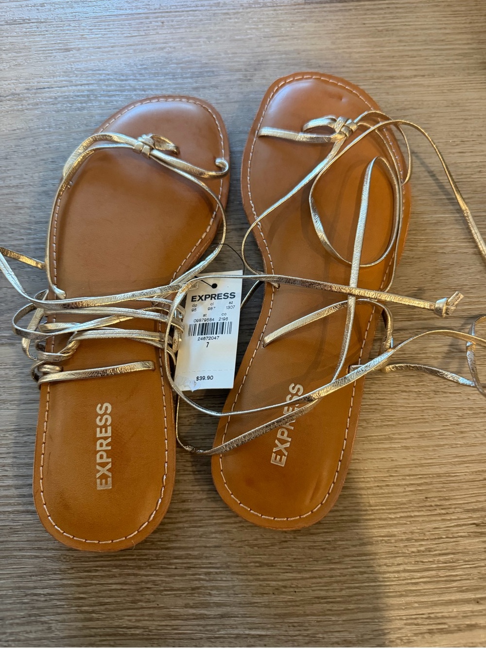 Express Metallic Gold Lace-Up Flat Sandals